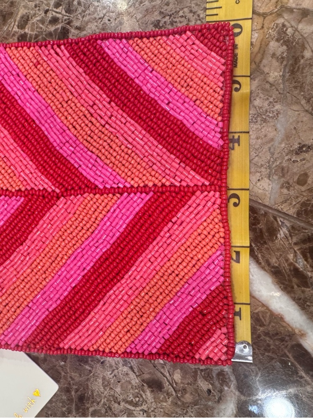 KayLee New York Handmade Seed Bead Coin Purse Pink Red Striped Zip Pouch - Picture 11 of 12